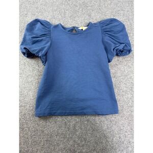 Boden Blue Textured Puff Sleeve Top Women US 4 UK 8
